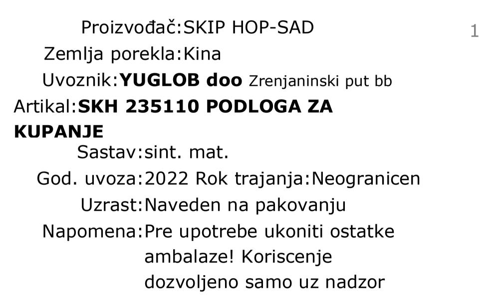 Skip Hop podloga za kupanje 235110 deklaracija